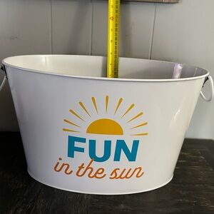 White Metal Bucket with Fun in the Sun Design